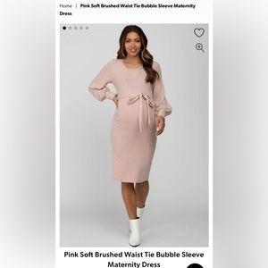 Pink Blush Soft Brushed Waist Tie Bubble Sleeve Maternity Dress